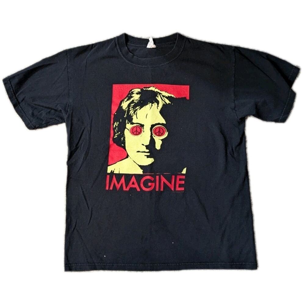 Vtg John Lennon Imagine Tee Shirt Women M 2004 War Is Over Peace Black Yoko Ono